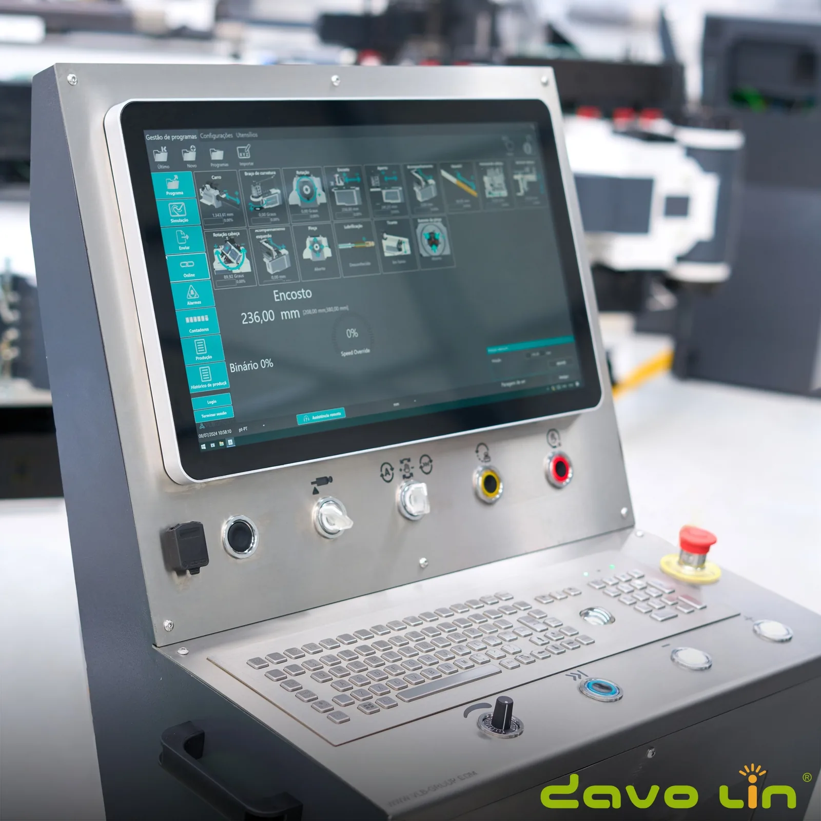 Stainless steel keyboard integrated into a CNC tube bending machine control console